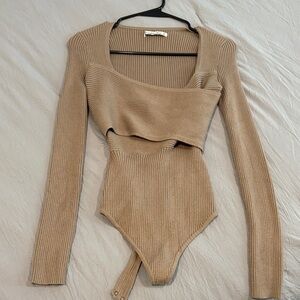 Abercrombie & Fitch Ribbed Camel Bodysuit